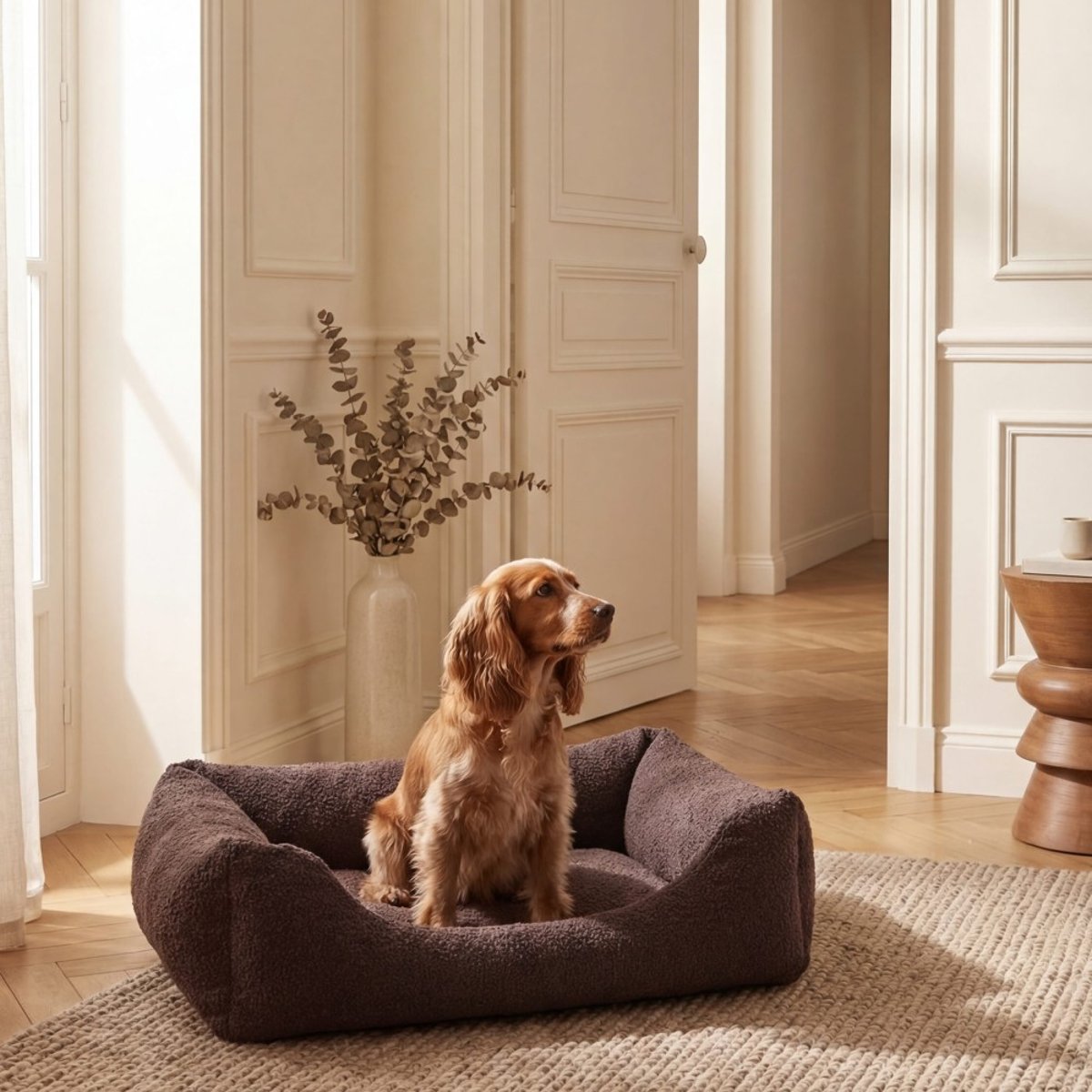 Panier chien orthopédique tissu bouclette, TUILERIES beige, BAGANE