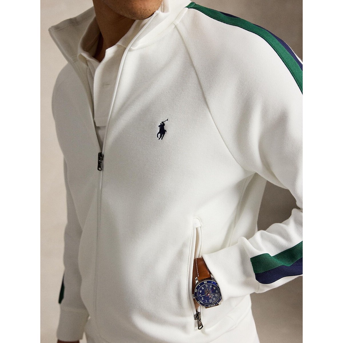 Sweater met opstaande kraag en rits wit, POLO RALPH LAUREN