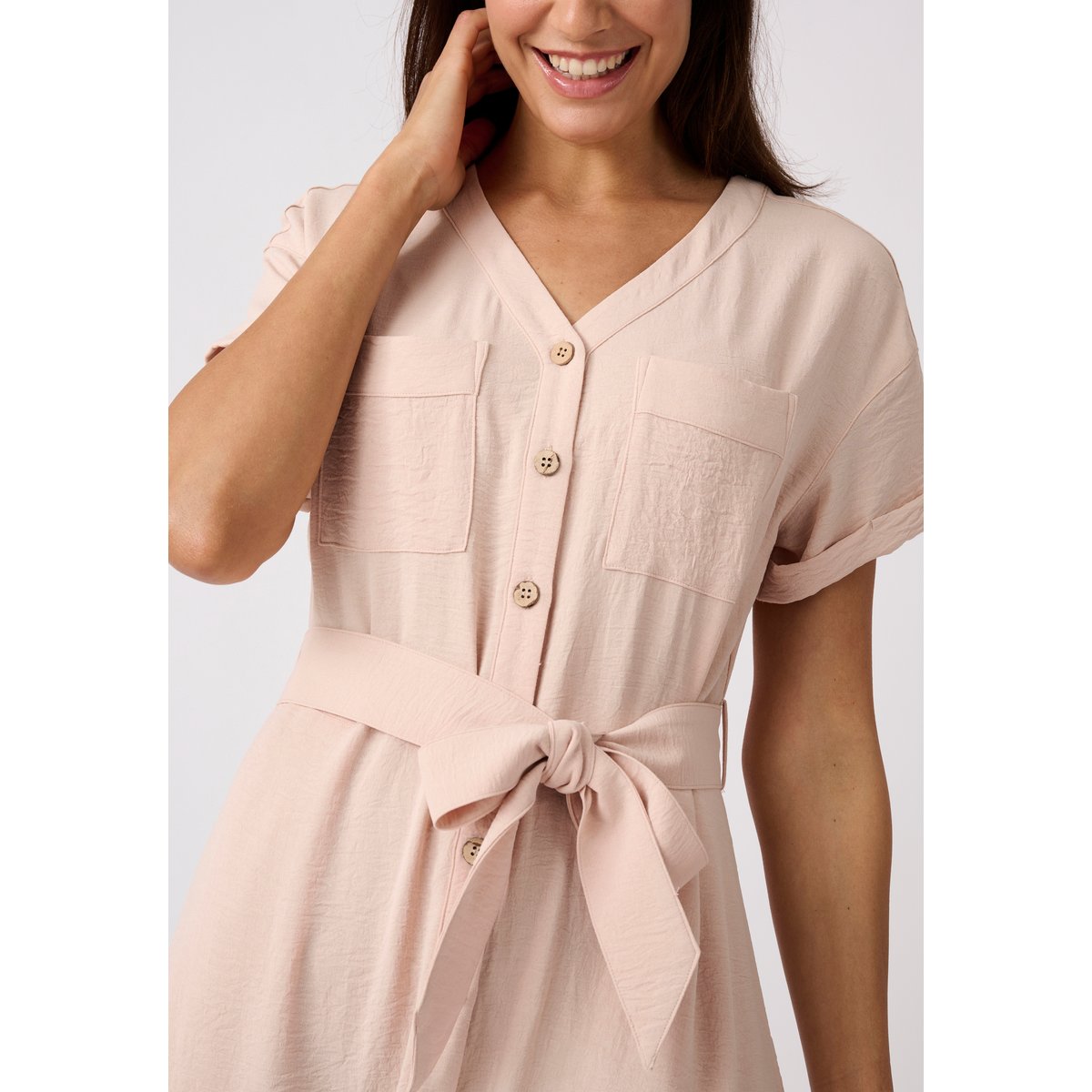 Robe-saharienne tissu crêpe marron beige, DAMART