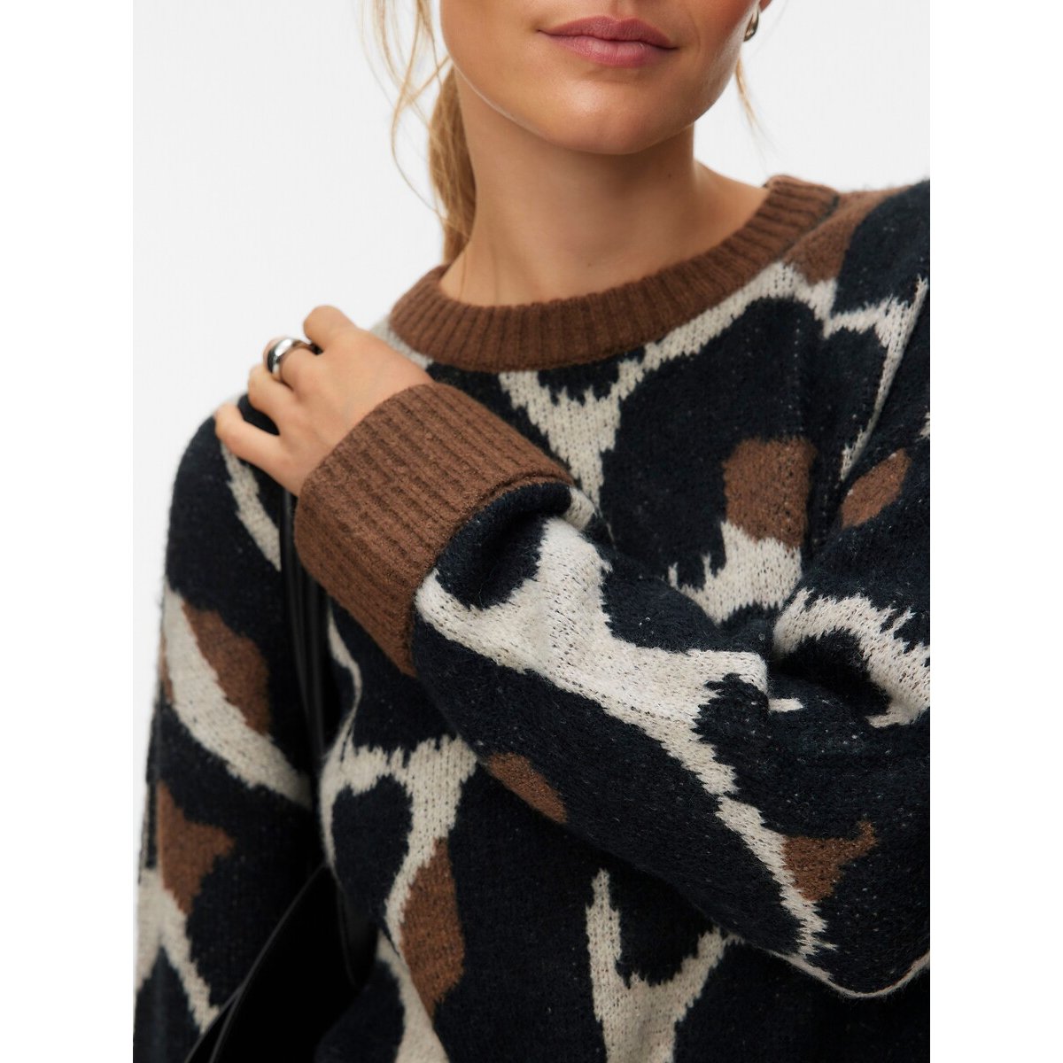 Pull stampato a maniche lunghe fantasia marrone, VERO MODA