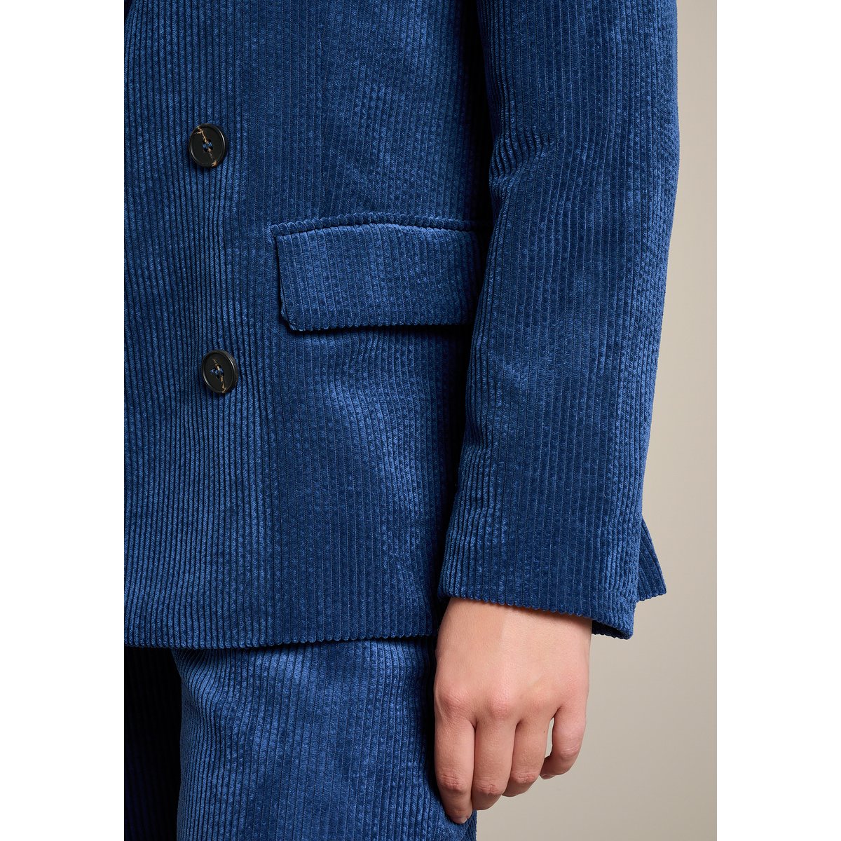 Blazer croisé en velours côtelé bleu marine, LOLALIZA