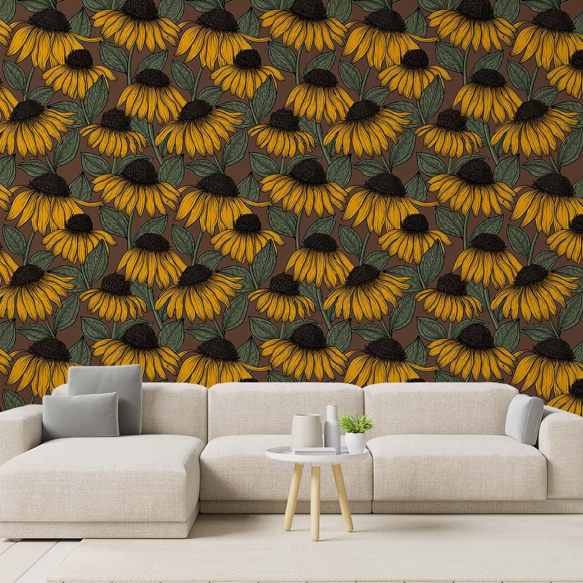 Papier peint jardin de tournesols intissé, HEXOA