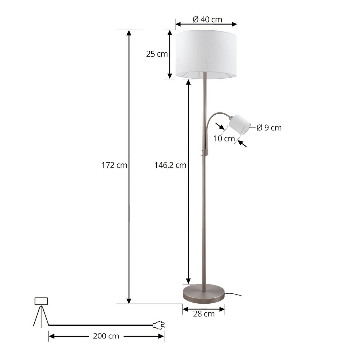 Lampadaire en métal moderne, Jaileen blanc, gris, LINDBY