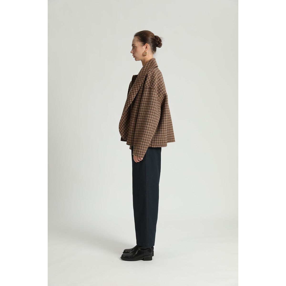 Veste en laine majoritaire, à carreaux, écharpe intégrée marron, SEE U SOON
