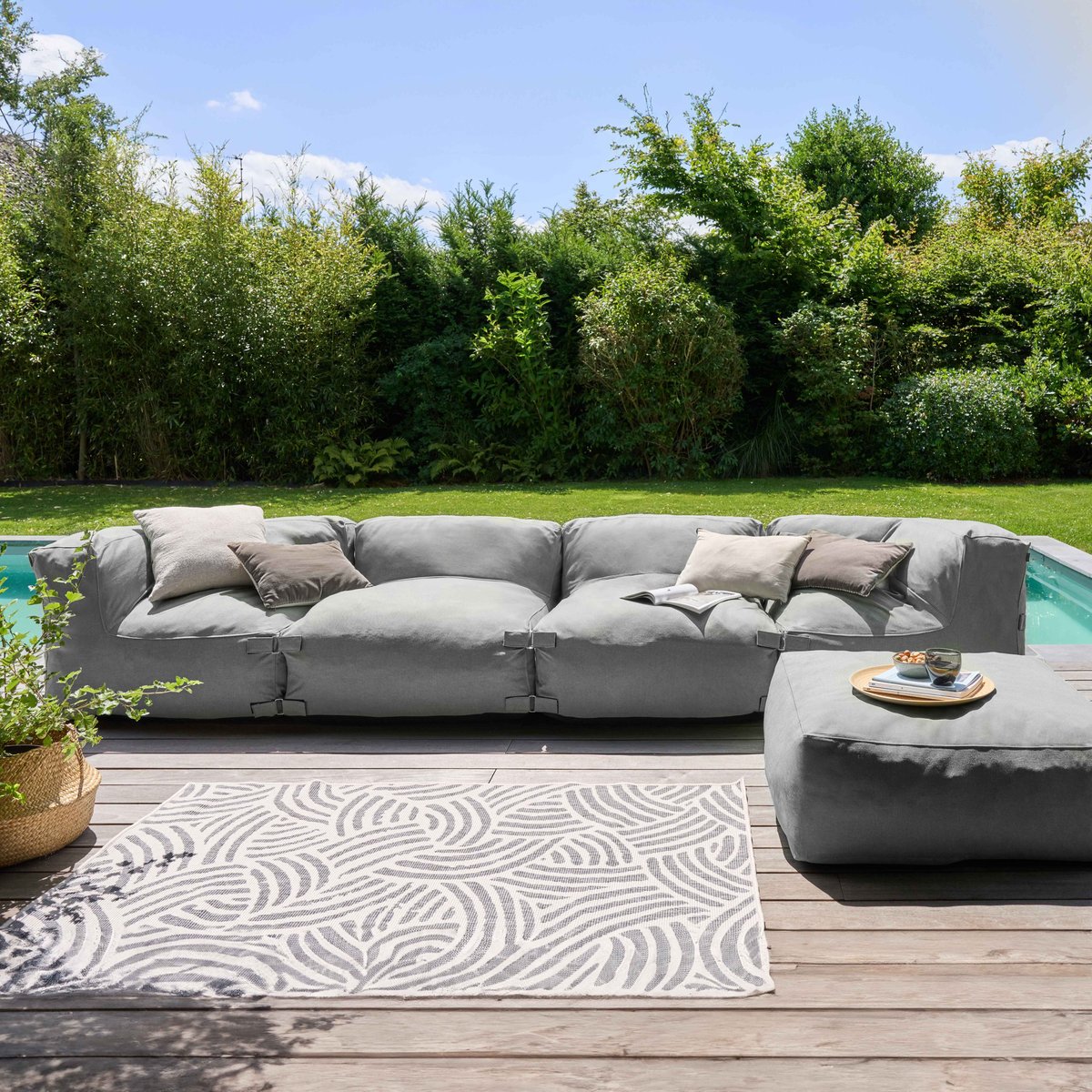 Pouf pour salon de jardin modulable, MIXI gris, OVIALA