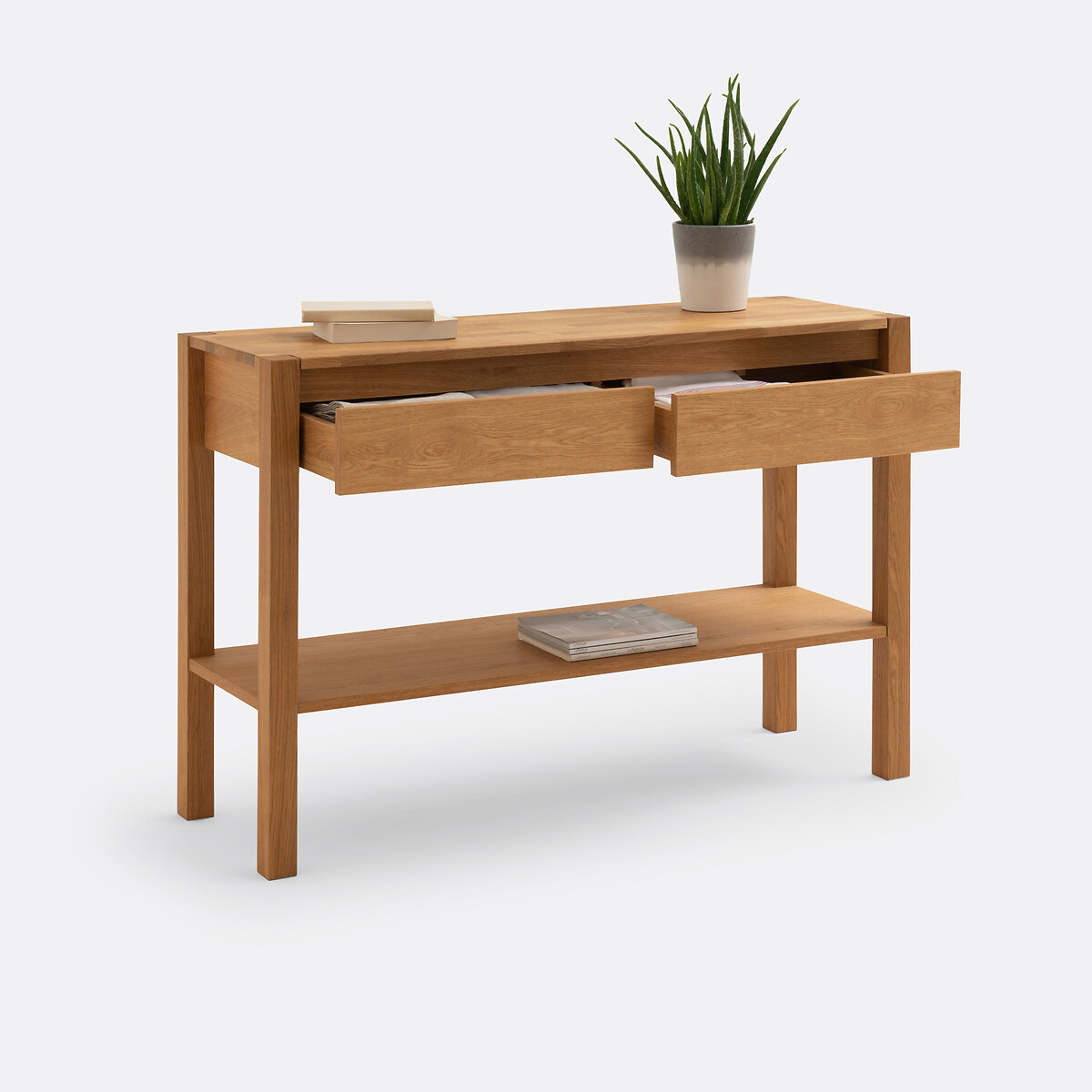 Console chêne abouté et plaqué, 2 tiroirs, Adelita chêne, LA REDOUTE INTERIEURS