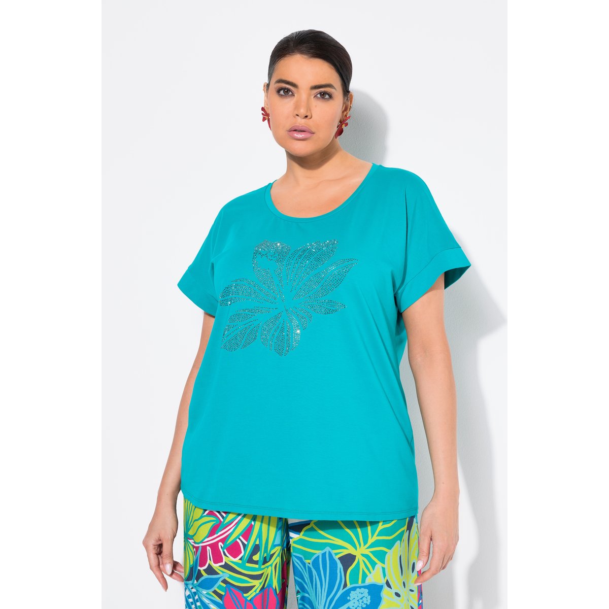 T-shirt oversize. Motif grande bleu turquoise, ULLA POPKEN