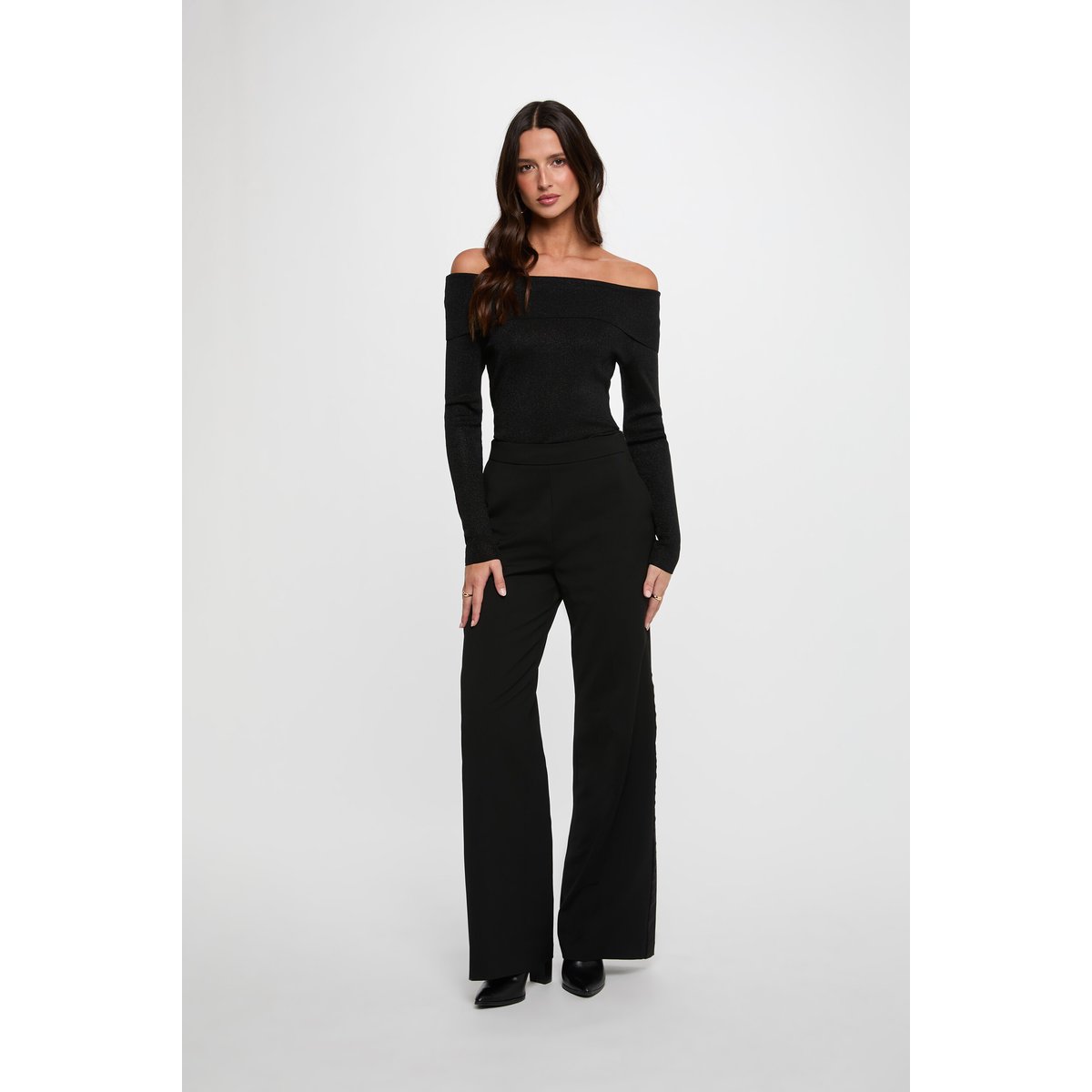 Pull col bardot métallisé noir, MORGAN