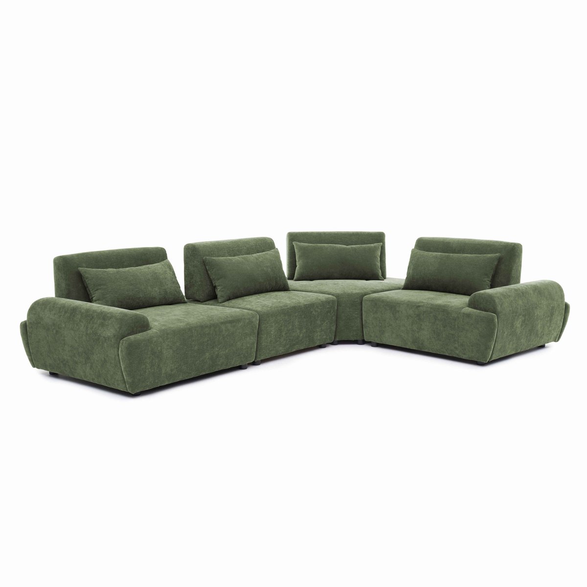 Canapé modulable d'angle 4 places en tissu avec coussins dossier ajustable, CALLISTO vert, OVIALA