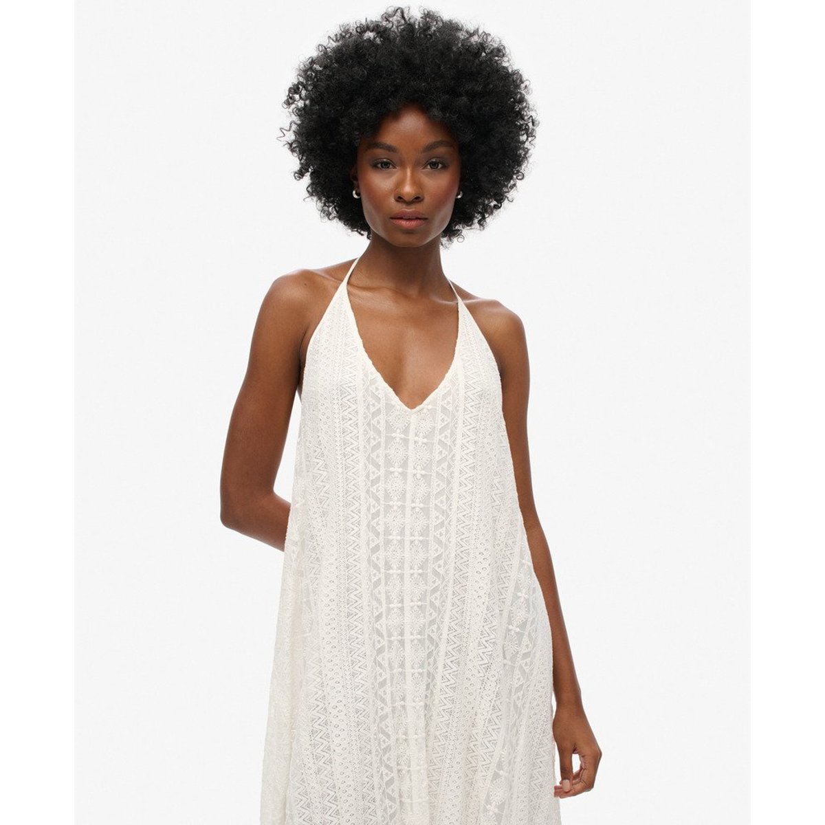 Robe mi-longue en dentelle blanc cassé, SUPERDRY