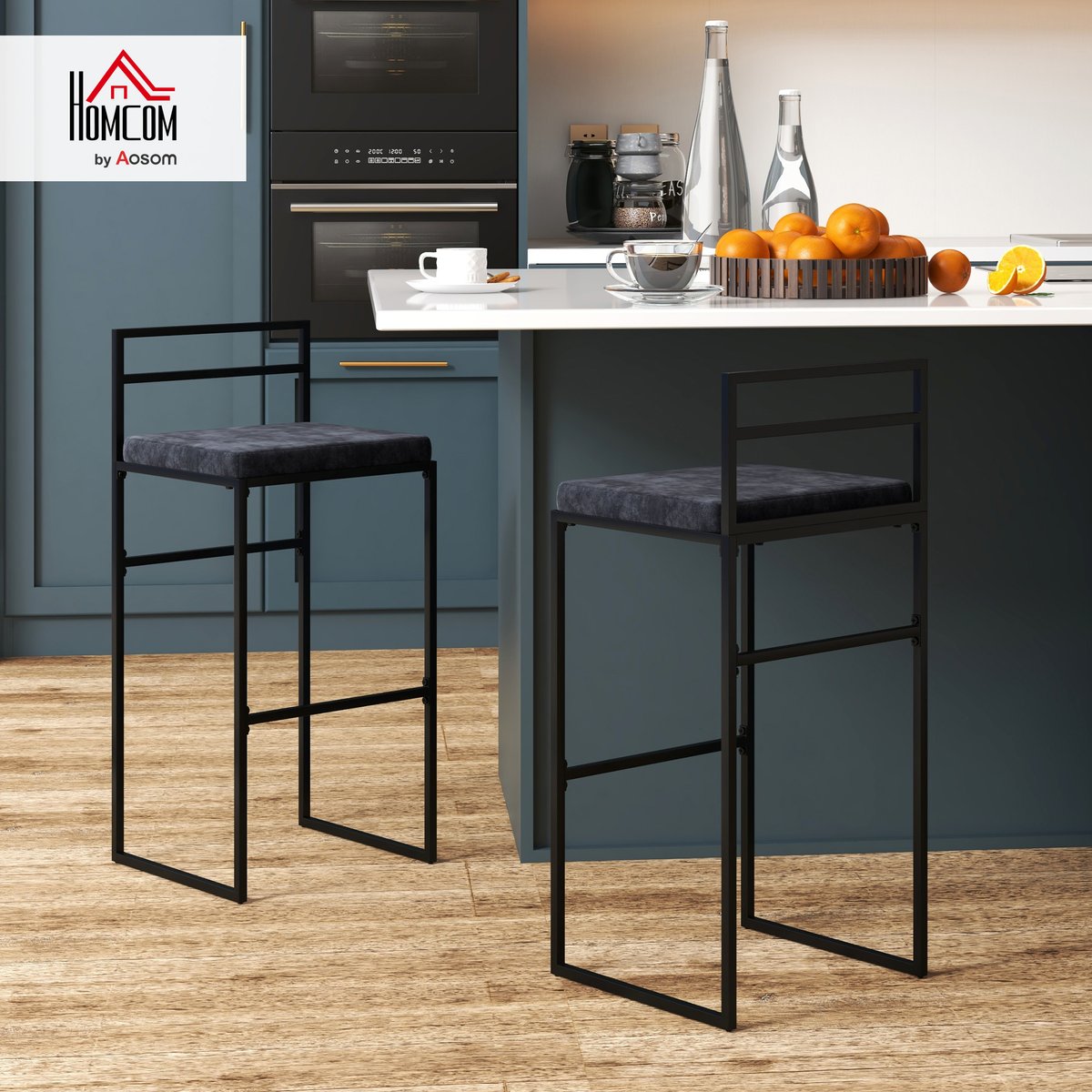 Tabouret de bar Acier Noir noir, HOMCOM