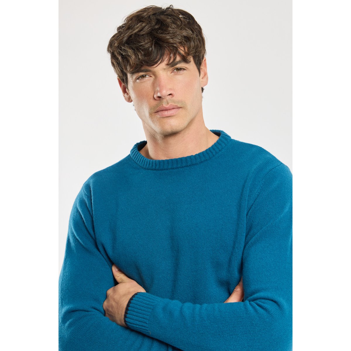 Pull col rond Bérac - laine teal, GUY DE BERAC