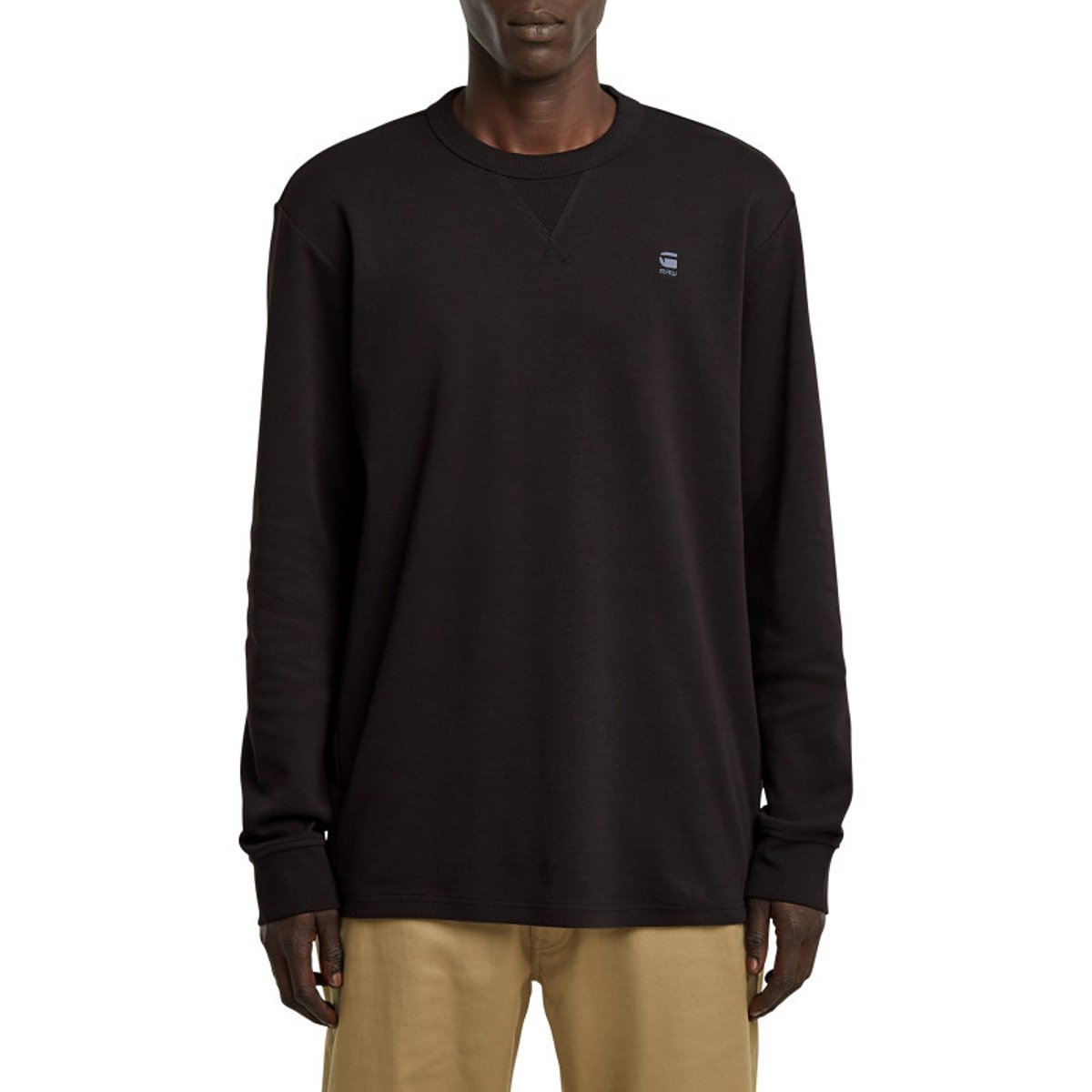 T-shirt G-Star coton avec manches longues et col rond noir noir, G-Star RAW