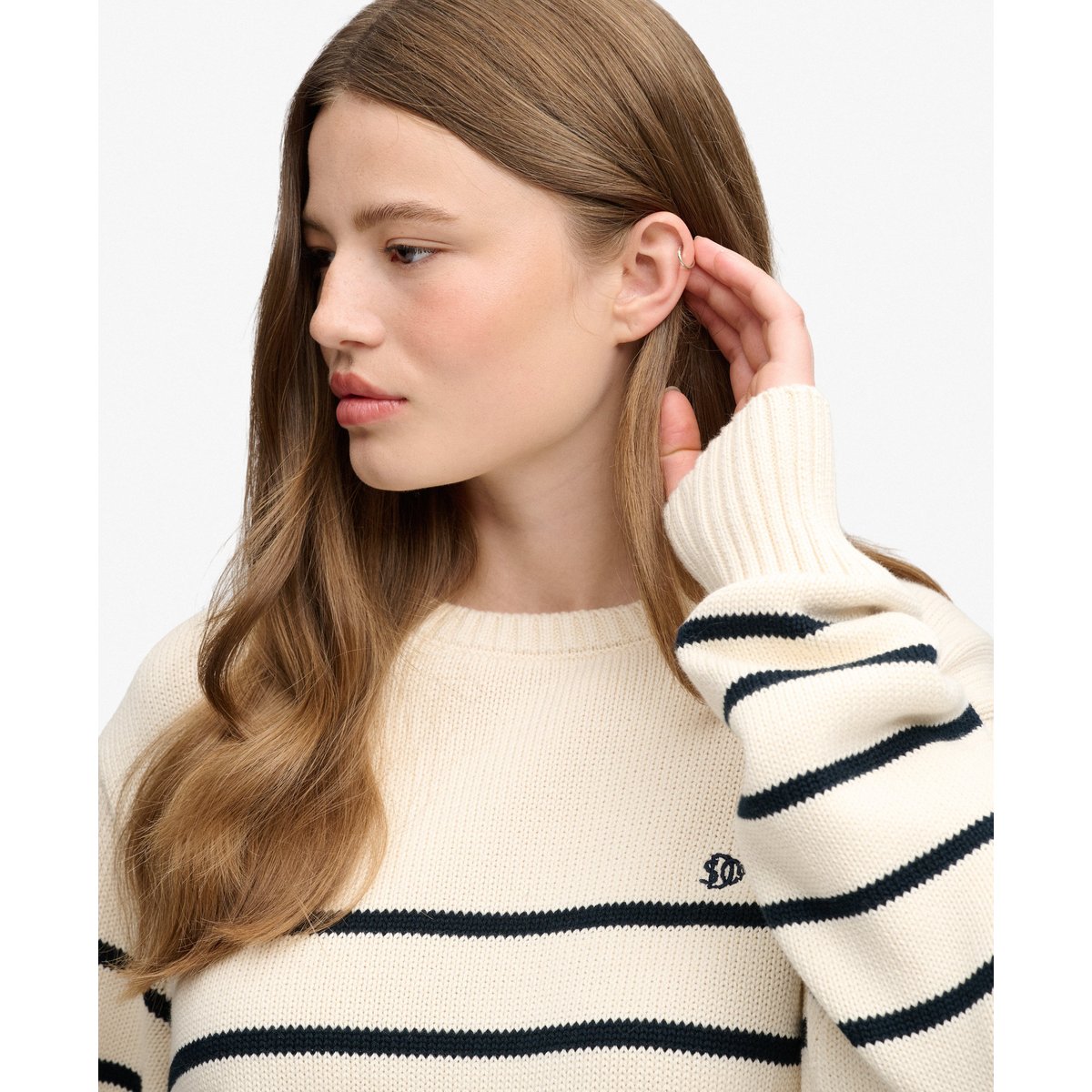 Pull à rayures oversize rayure blanc cassé/marine, SUPERDRY