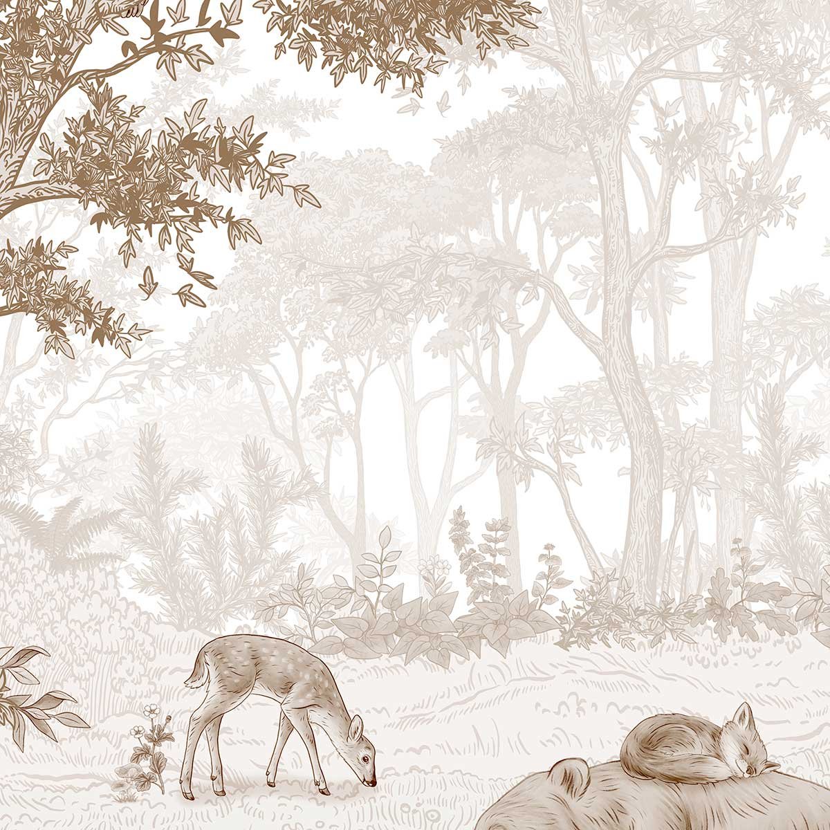 Papier enfant Ours paisible dans la forêt beige, HEXOA