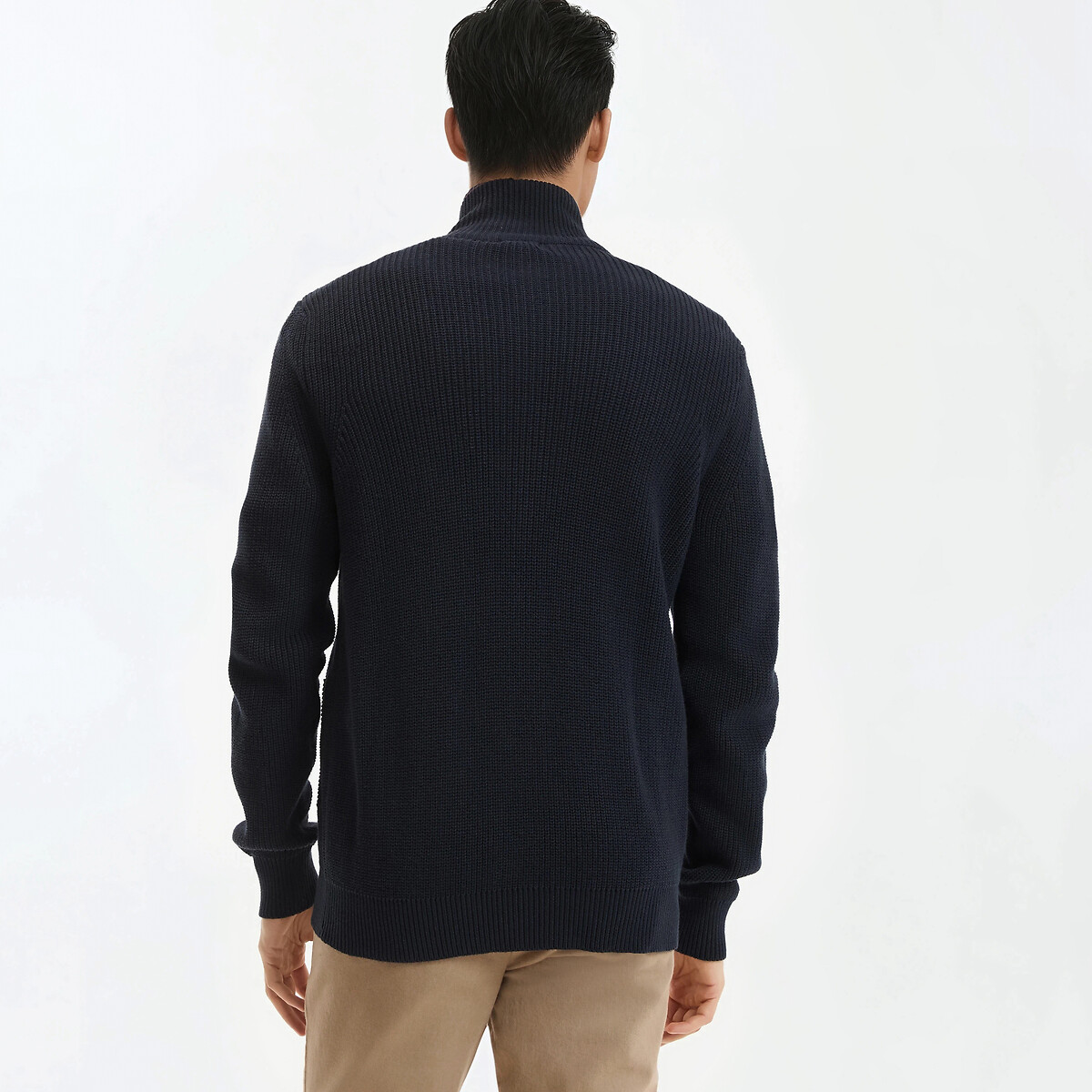 Gilet zippé, côtes anglaises, en coton bleu marine, LA REDOUTE COLLECTIONS