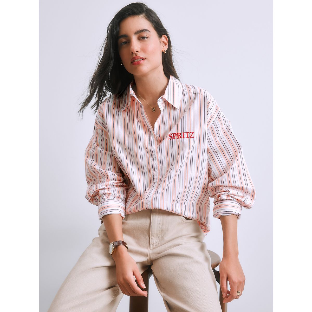 Chemise boyfriend oversize rayures roses à imprimé betty boop, NEXT