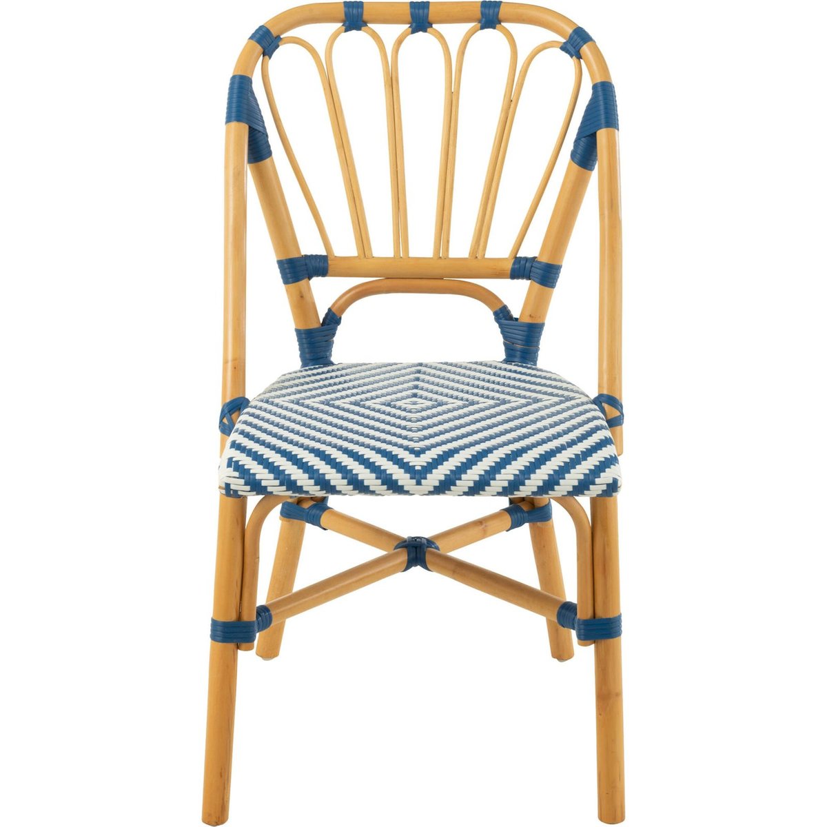 Chaise en rotin esprit bistrot bleu et blanc naturel, RECOLLECTION