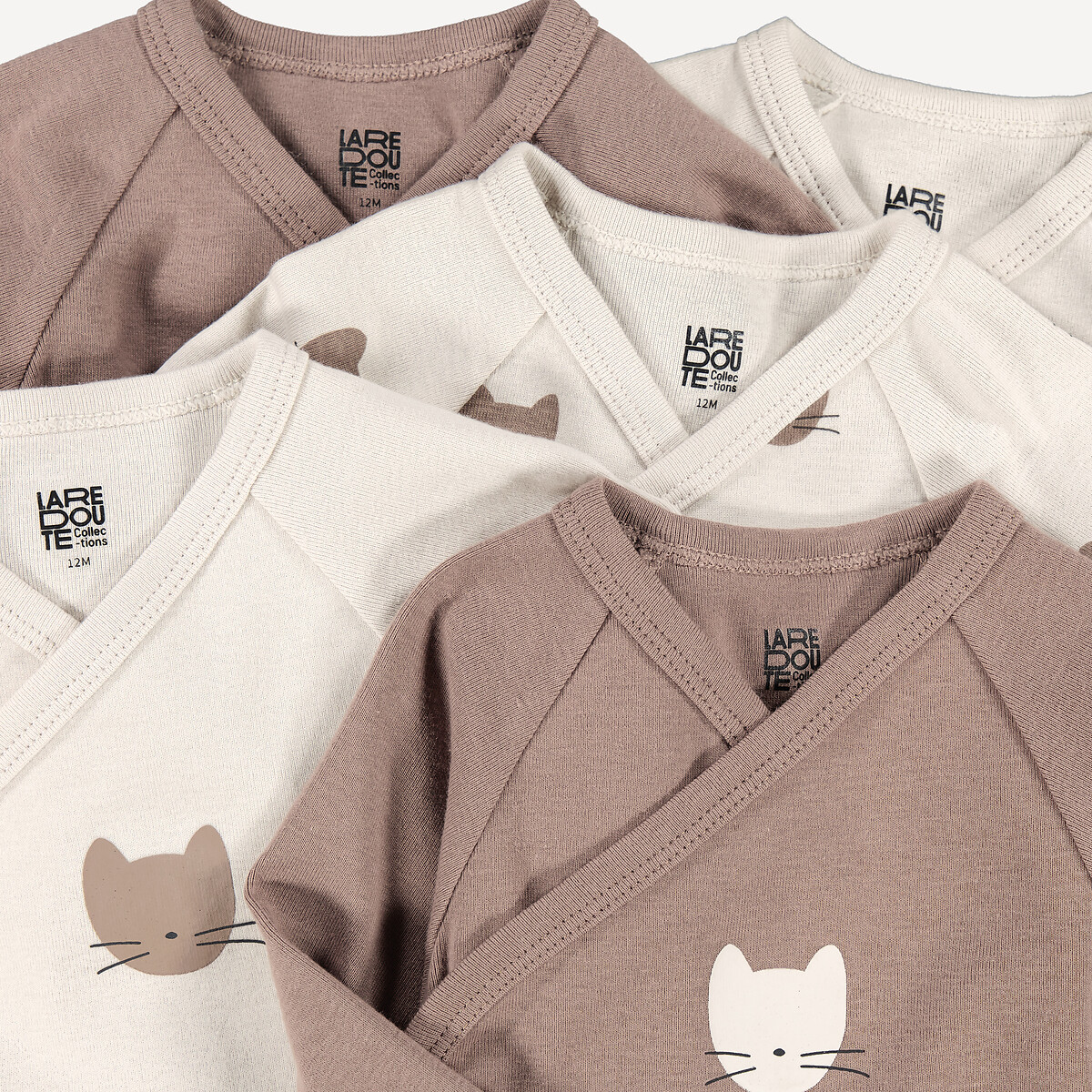 Pack of 5 Newborn Bodysuits with Long Sleeves assorted, LA REDOUTE COLLECTIONS