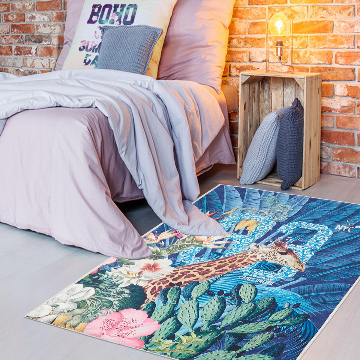 Tapis enfant tissé JUNGLE bleu, UN AMOUR DE TAPIS