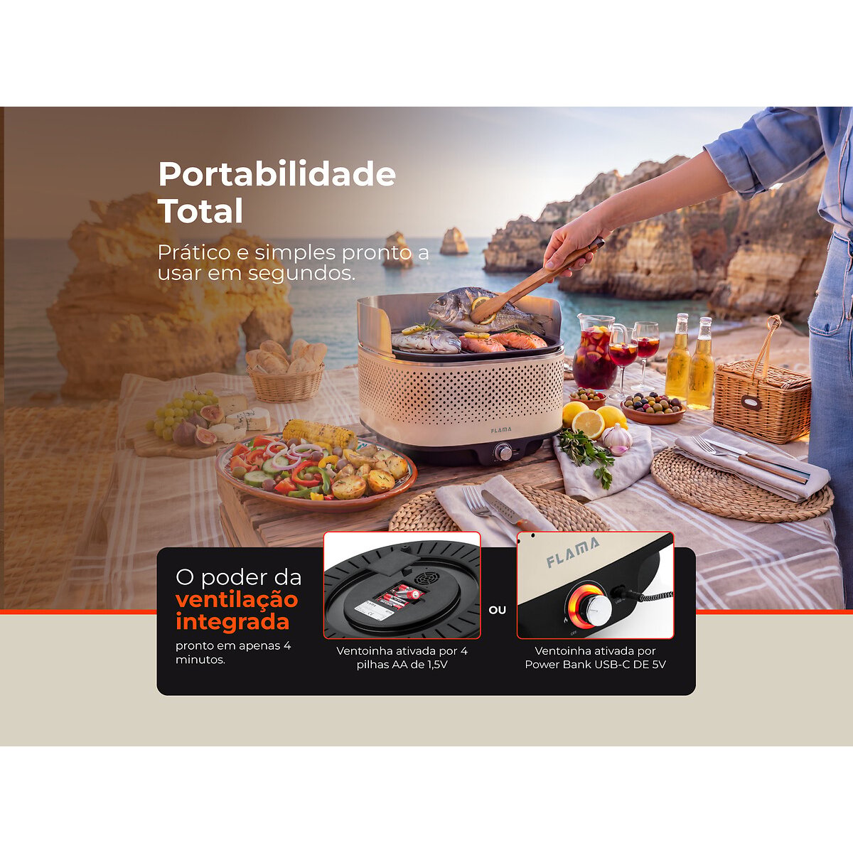 Grelhador a Carvão Mastergrill EVO, FLAMA bege, FLAMA