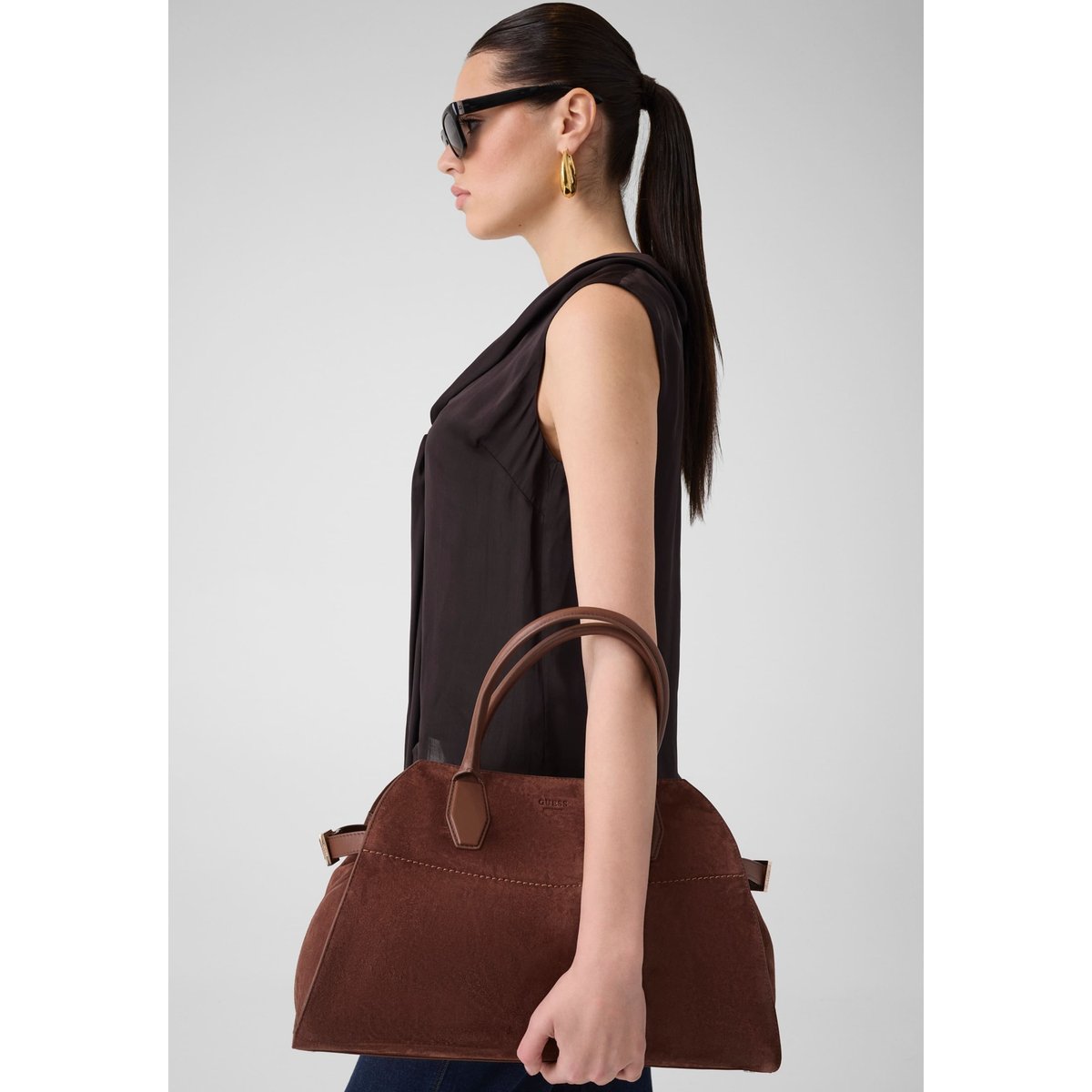 Sac Bandoulière Liza marron, GUESS