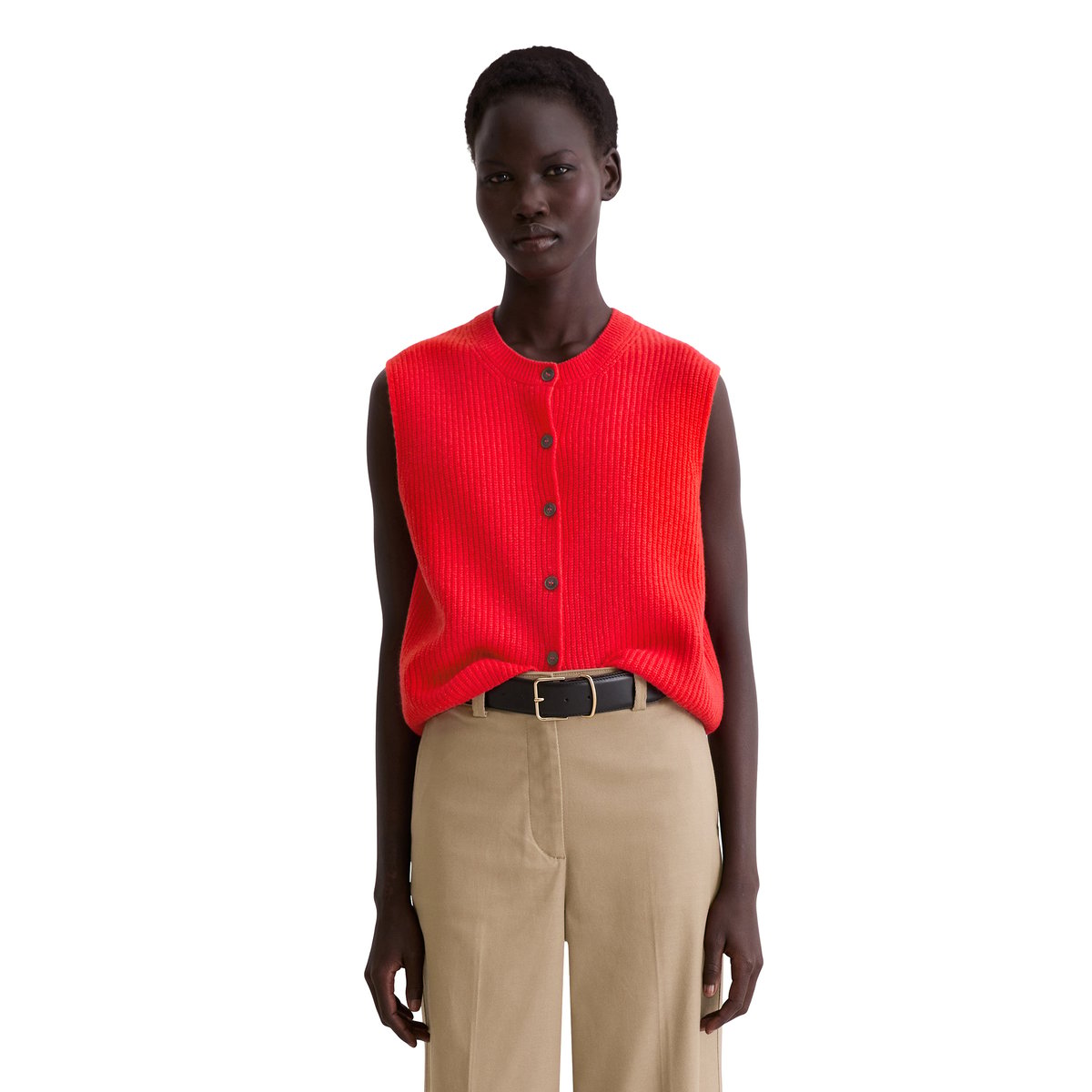 Gilet tricoté sans manches slim en doux mélange de laine mérinos rouge clair, MARC O'POLO