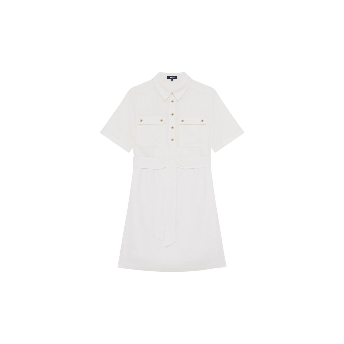 Robe droite en lin col chemise RLEONA blanc, CAROLL