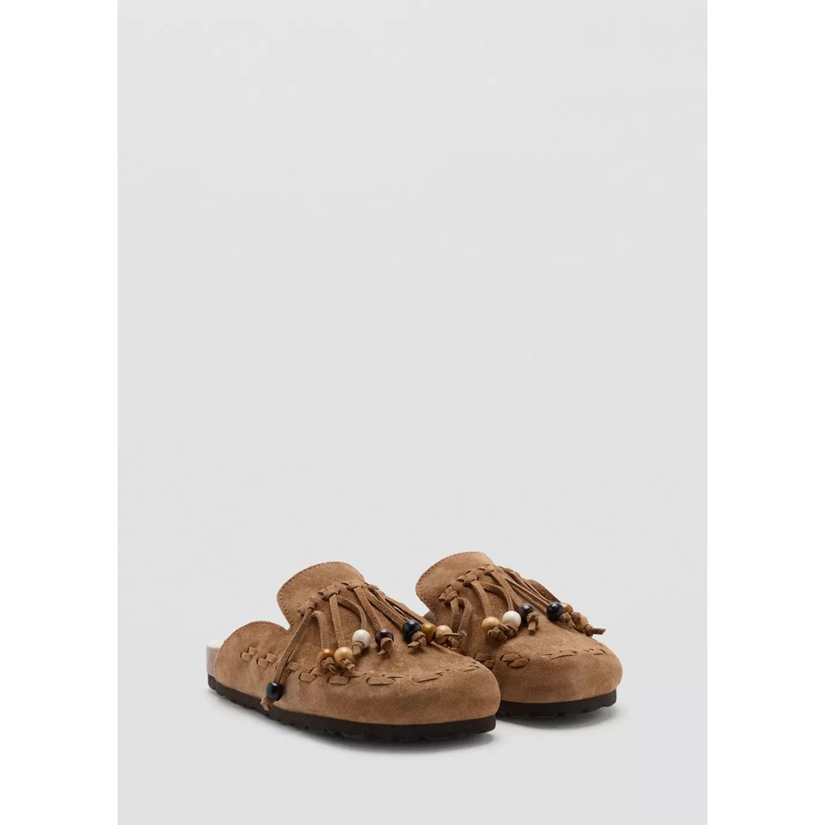 Sabots en cuir à franges marron moyen, MANGO KIDS