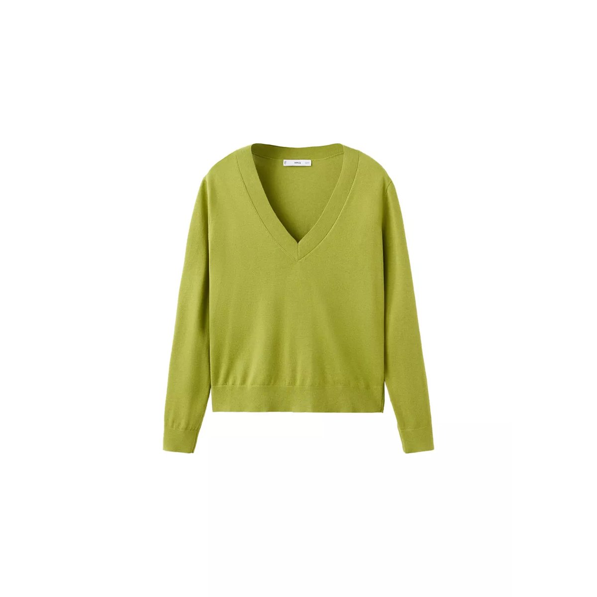 Pull-over maille col en V vert, MANGO