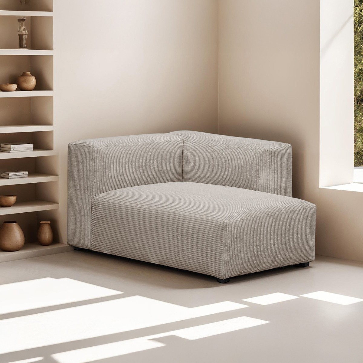 Méridienne d'angle à droite modulable en velours côtelé - MODULO taupe, HOMIFAB