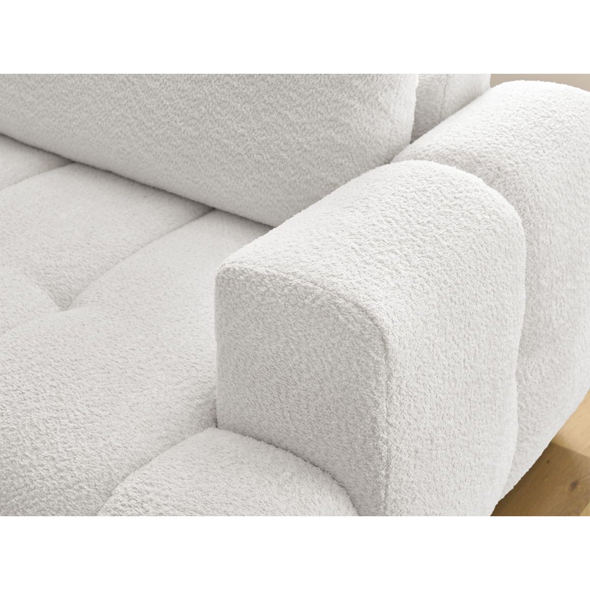 Canapé d'angle convertible 4 places en tissu bouclette avec pouf, FUJI blanc, BOBOCHIC