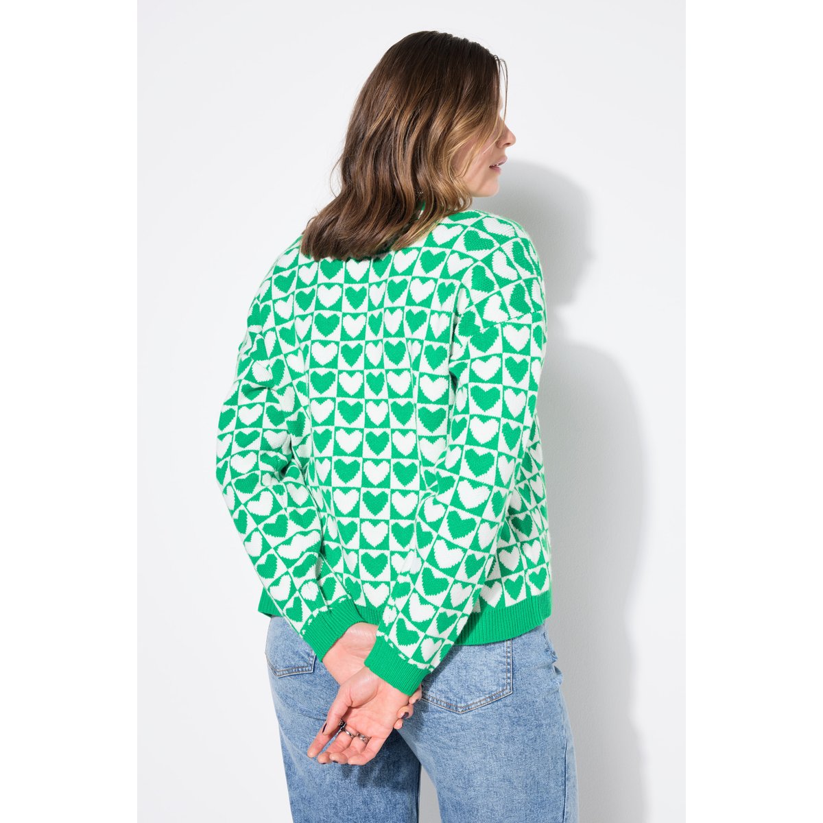 Cardigan oversize, cœurs vert émeraude, STUDIO UNTOLD