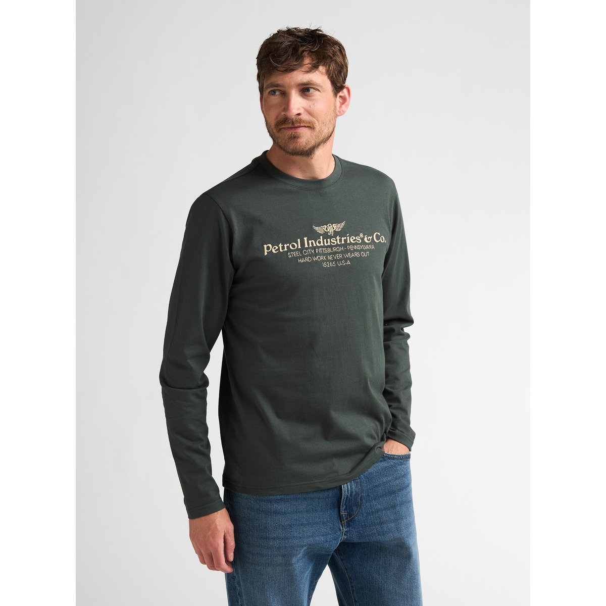 T-shirt à manches longues imprimé millwall vert deep green, PETROL INDUSTRIES