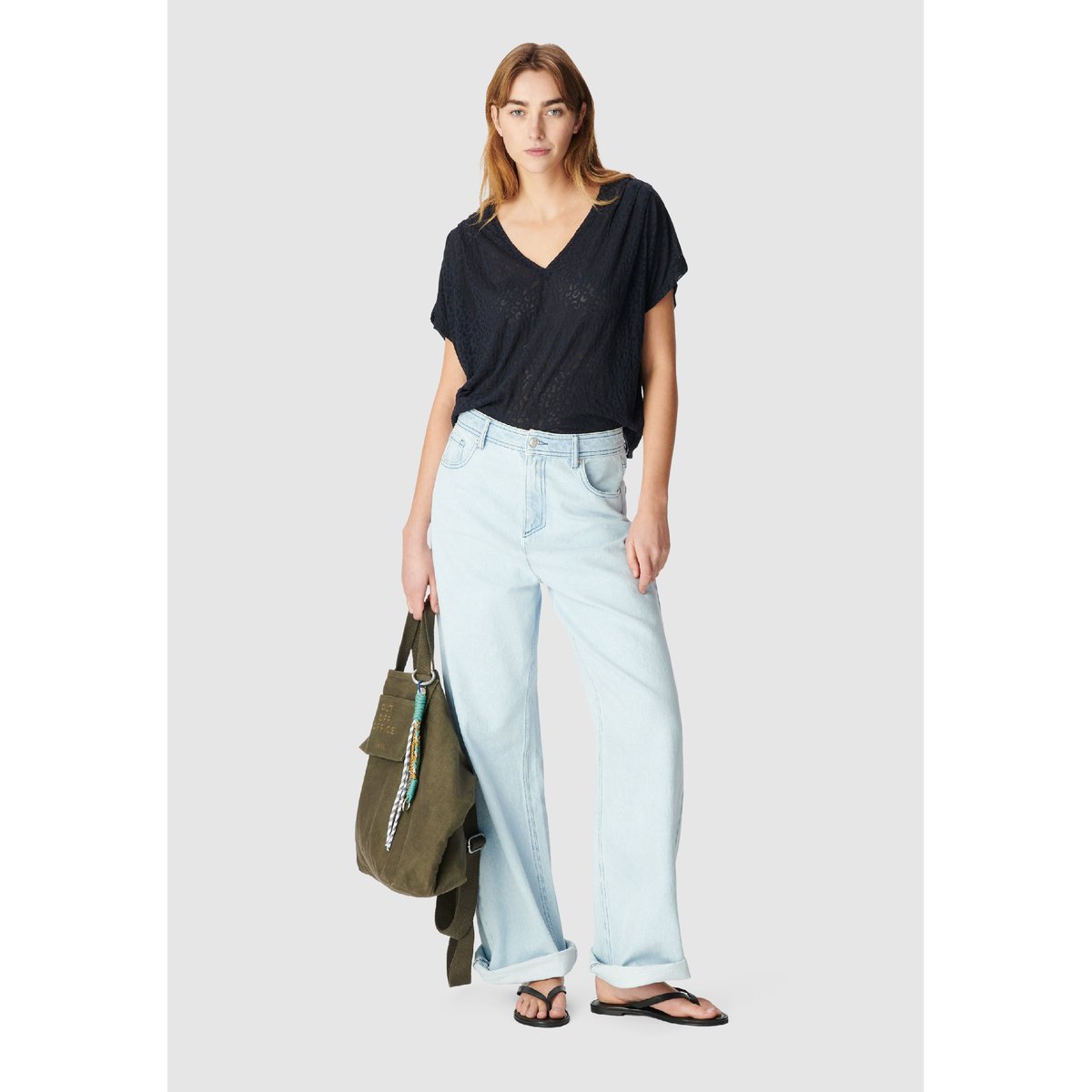 Tee-shirt loose imprimé léopard marine foncé, IKKS
