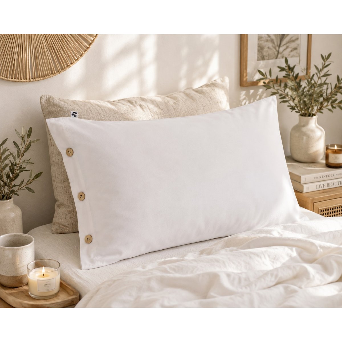 Taie en percale de coton Perrine blanc, EDEN