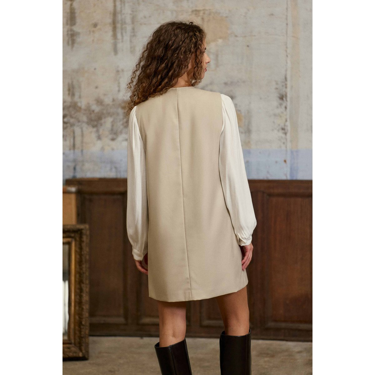 Robe courte évasée uni ROWEL 13-beige, LA PETITE ETOILE