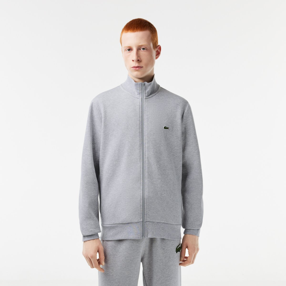 Sweatshirt zippé molleton col montant gris-cca, LACOSTE