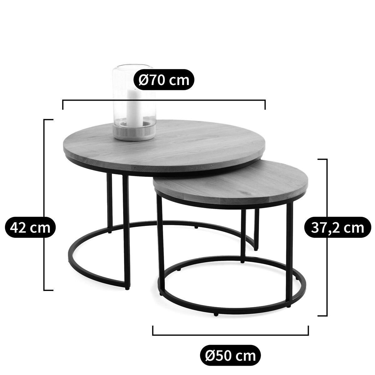 Lot de 2 tables basses gigognes en chêne, HIBA chêne, LA REDOUTE INTERIEURS