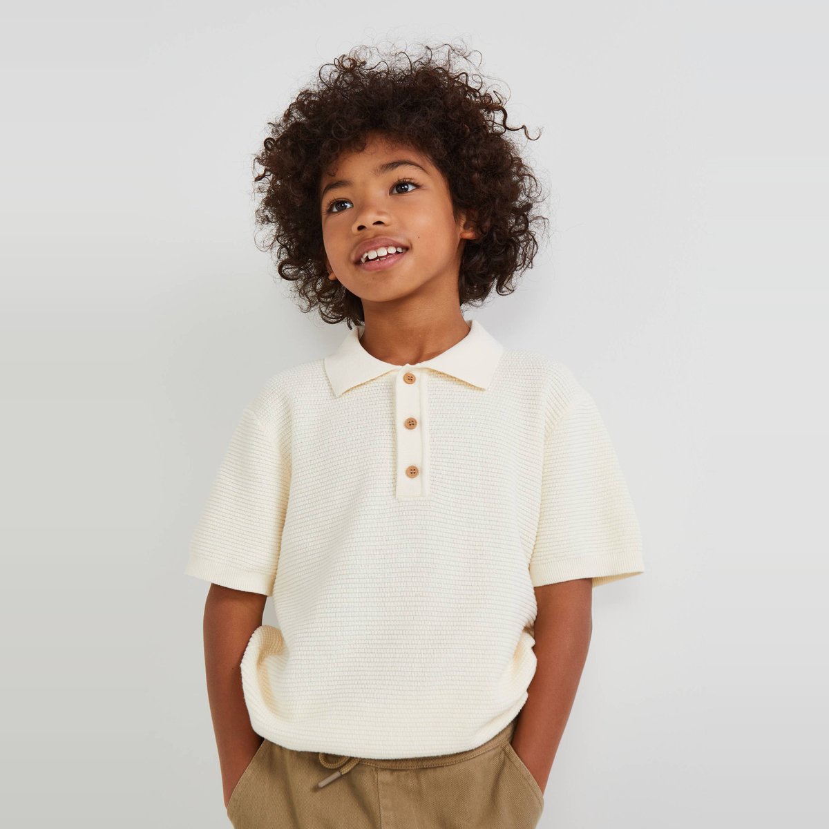 Polo maille manches courtes uni naturel, MONOPRIX