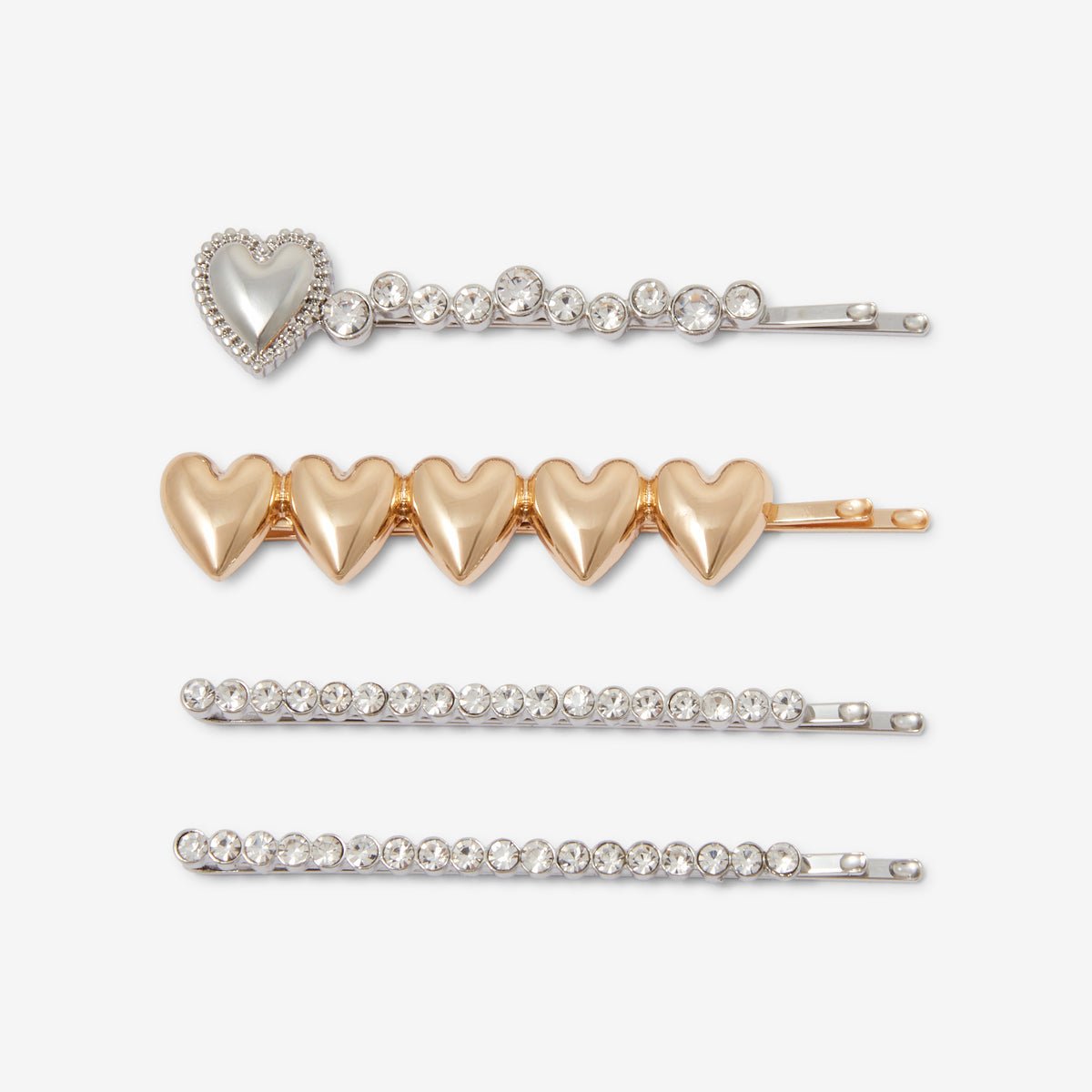 Set de 4 pinces cœurs et strass argenté, BALABOOSTE