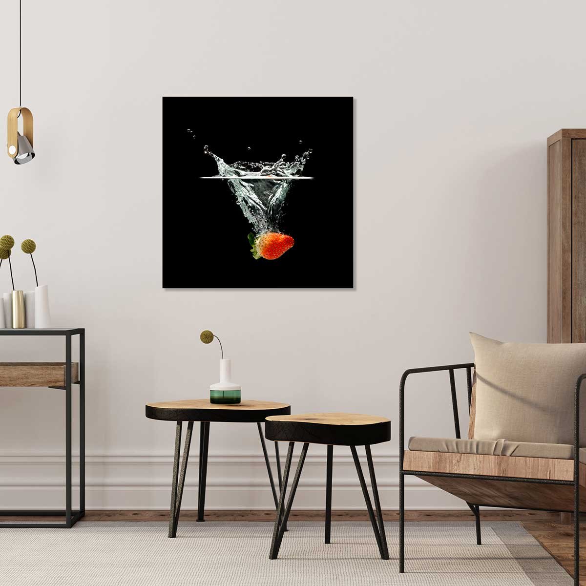 Tableau décoratif cuisine fraise et éclat d'eau tableau alu dibond, HEXOA