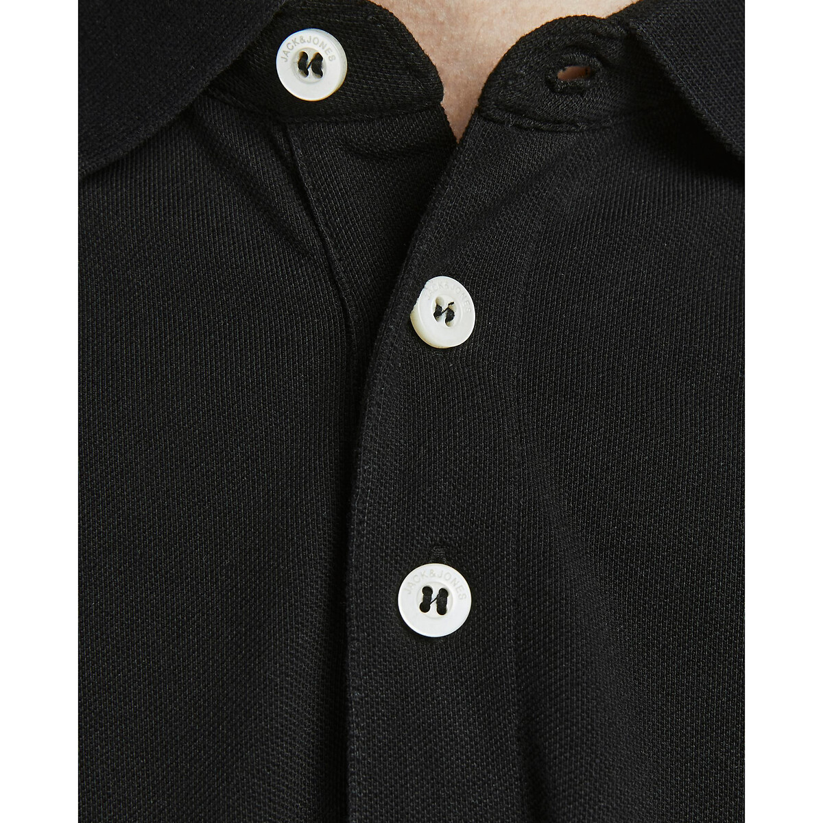 Polo manches courtes en maille piquée noir uni, JACK & JONES