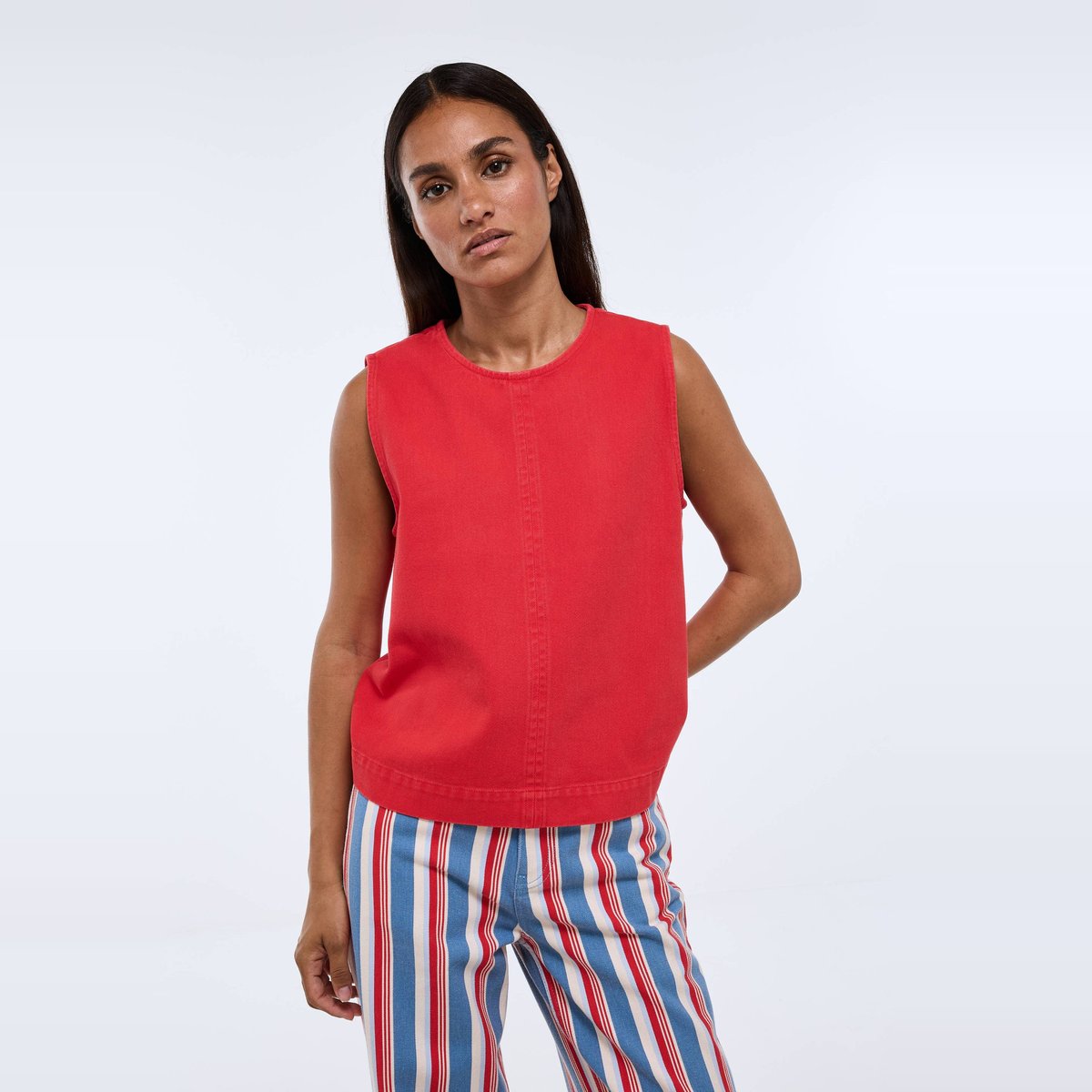 Top sans manches uni en coton BIO GOTS rouge, MONOPRIX