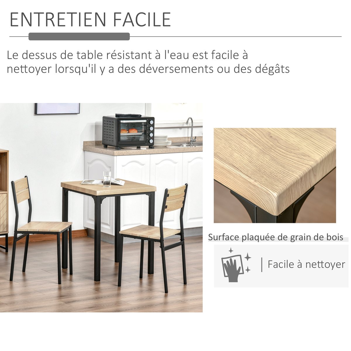 Ensemble de table à manger MDF Noir, Bois de noir, bois clair, HOMCOM