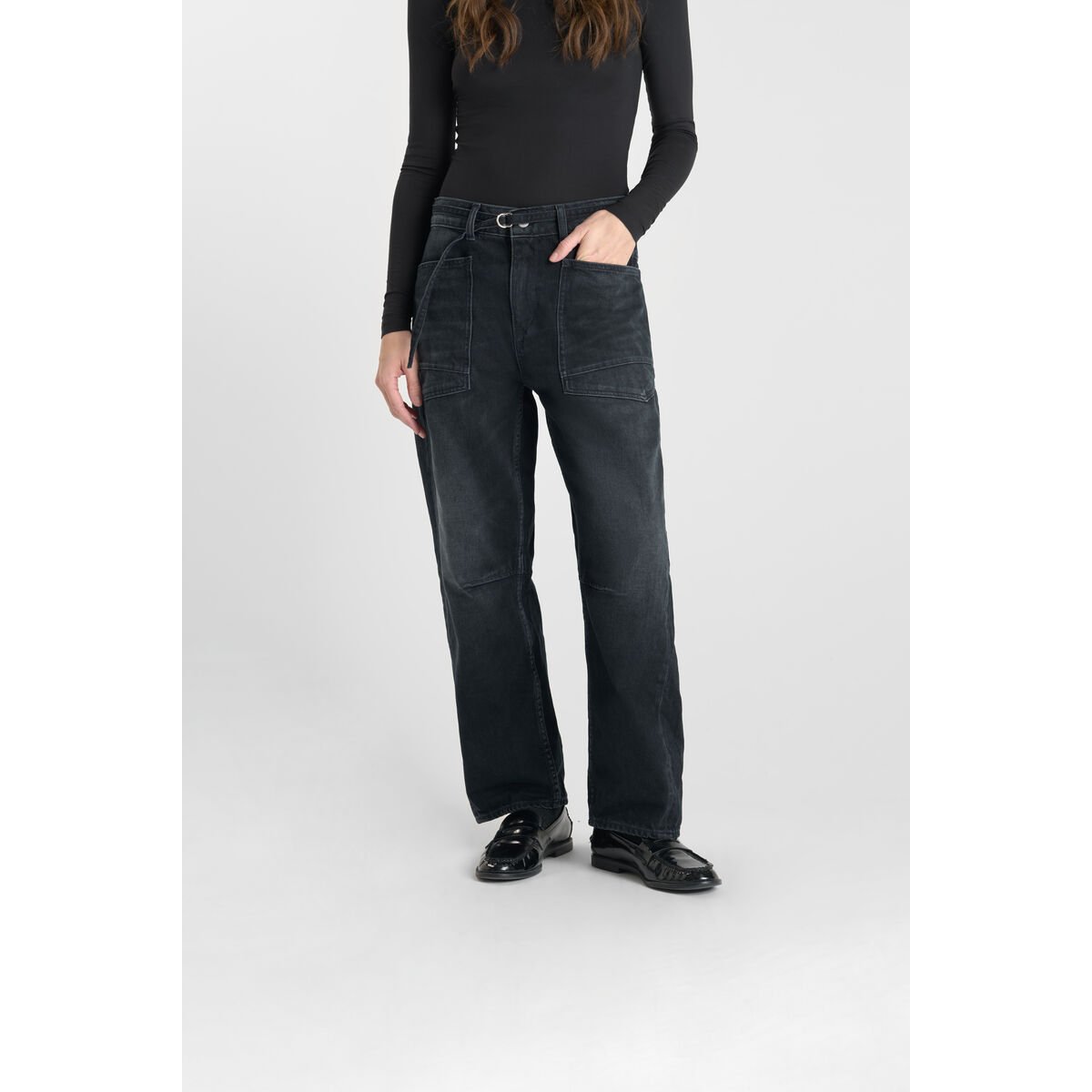 Jeans loose, large balloon , longueur 34 blue / black, LE TEMPS DES CERISES