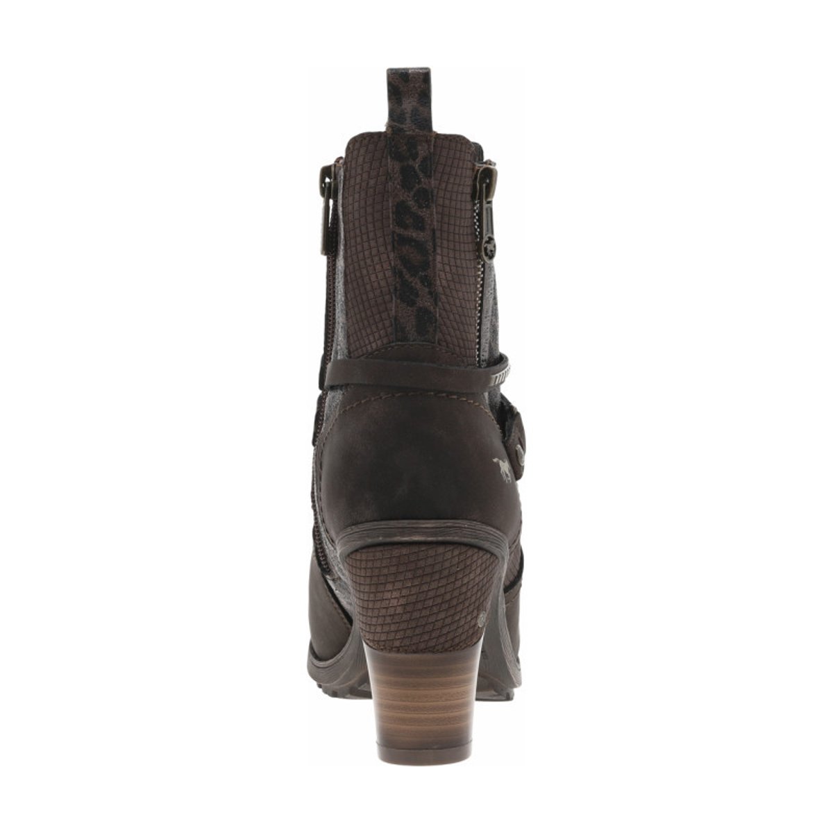Boots café à motif léopard avec un talon décroché haut et un zip café, MUSTANG