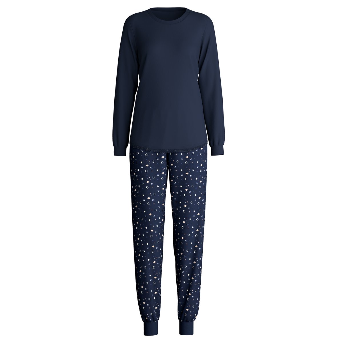 Pyjama avec bords élastiques manches longues Coton MIDNIGHT DREAMS bleu paon, CALIDA