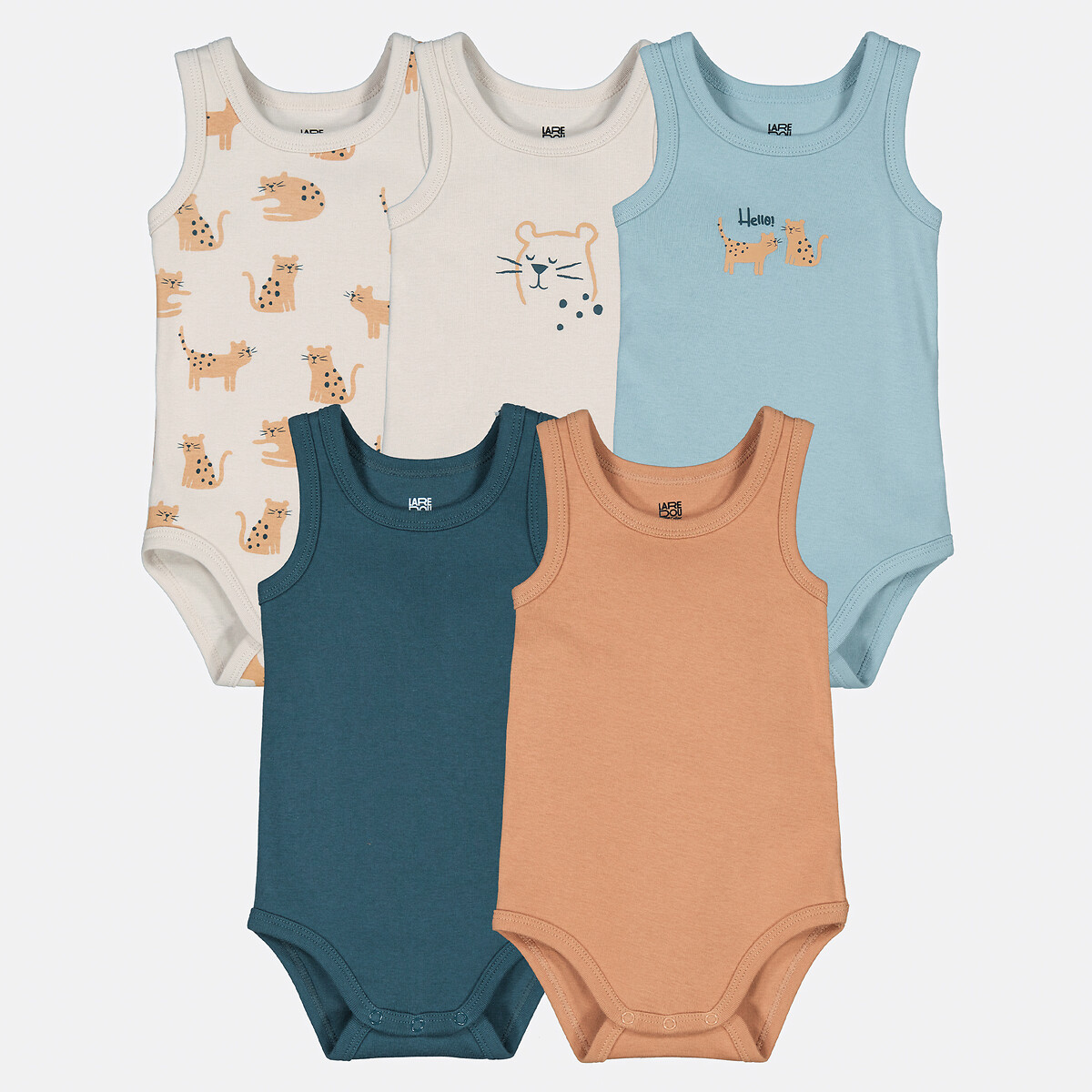 Pack of 5 Sleeveless Bodysuits assorted, LA REDOUTE COLLECTIONS
