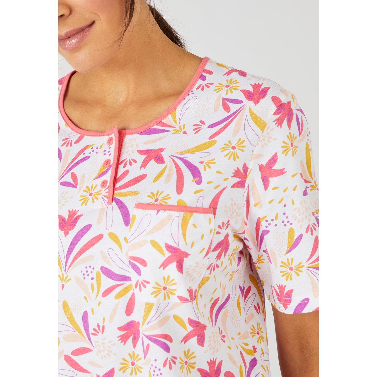 Pyjacourt maille jersey pur coton peigné rouge rayé, DAMART